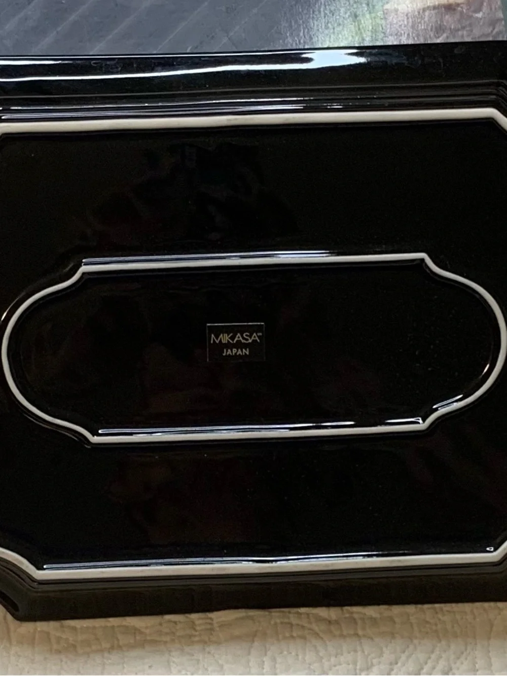 Vintage Mikasa Glossy Black Ribbed Rectangular Serving Platter made in Japan